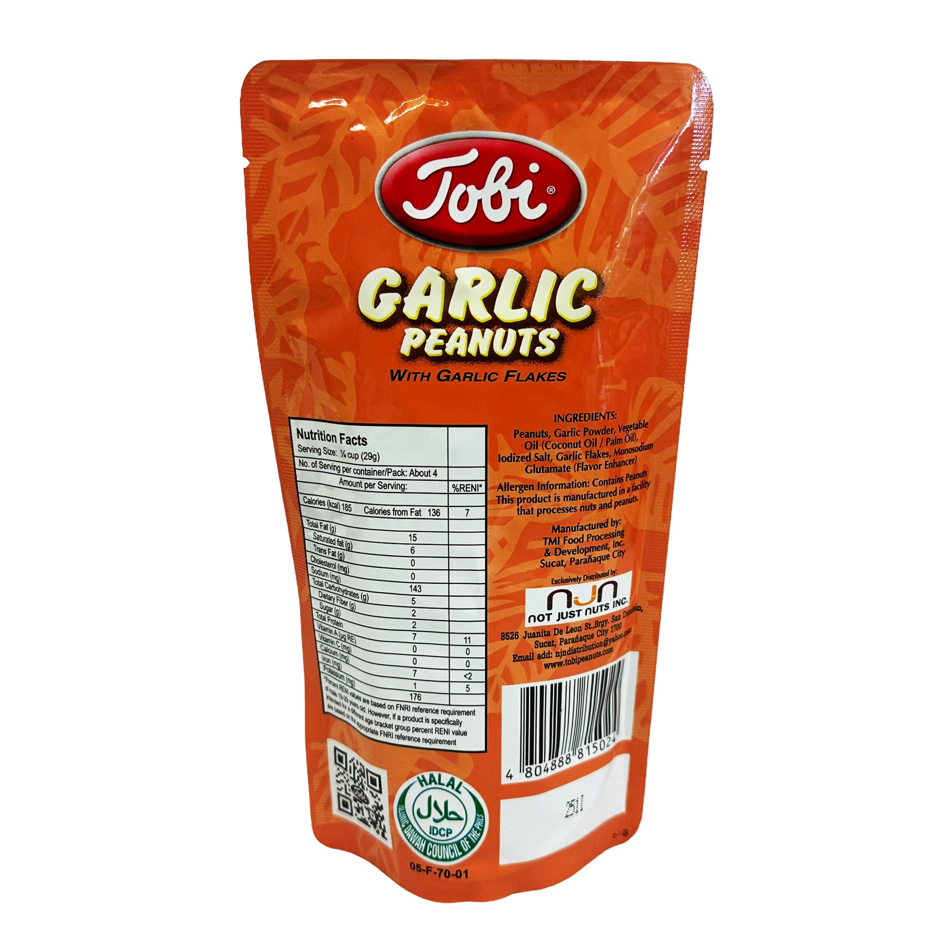 Back graphic image of Tobi Garlic Peanuts With Garlic Flakes 4.23oz (120g)