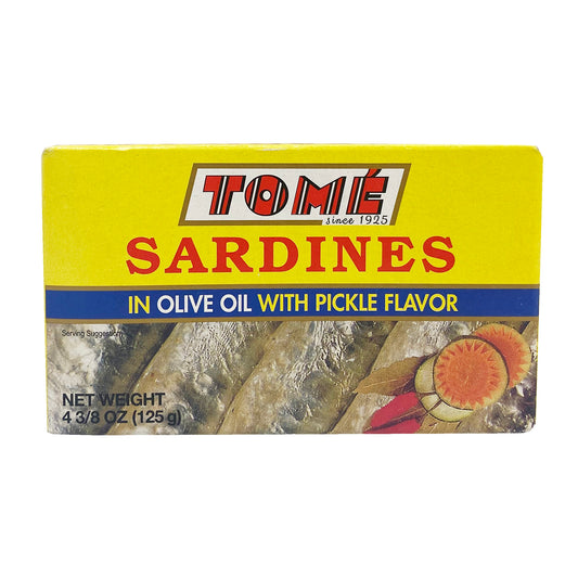 Front graphic image of Tome Sardines In Olive Oil With Pickle Flavor 4.4oz