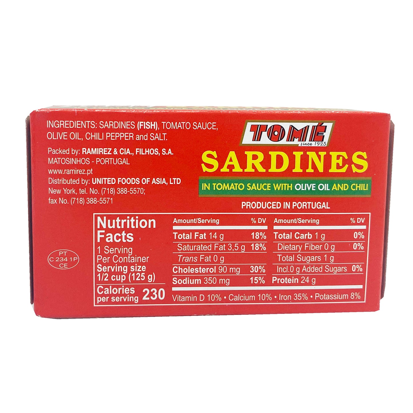 Back graphic image of Tome Sardines In Tomato Sauce With Olive Oil & Chili 4.4oz