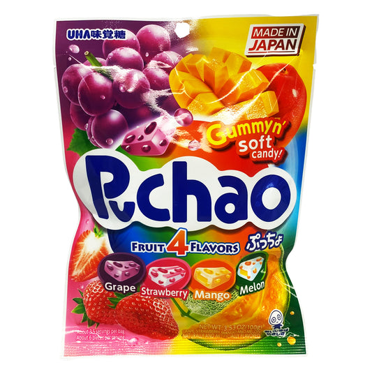 Front graphic image of UHA Puchao Chewy Candy - Fruit 4 Flavors 3.53oz (100g)