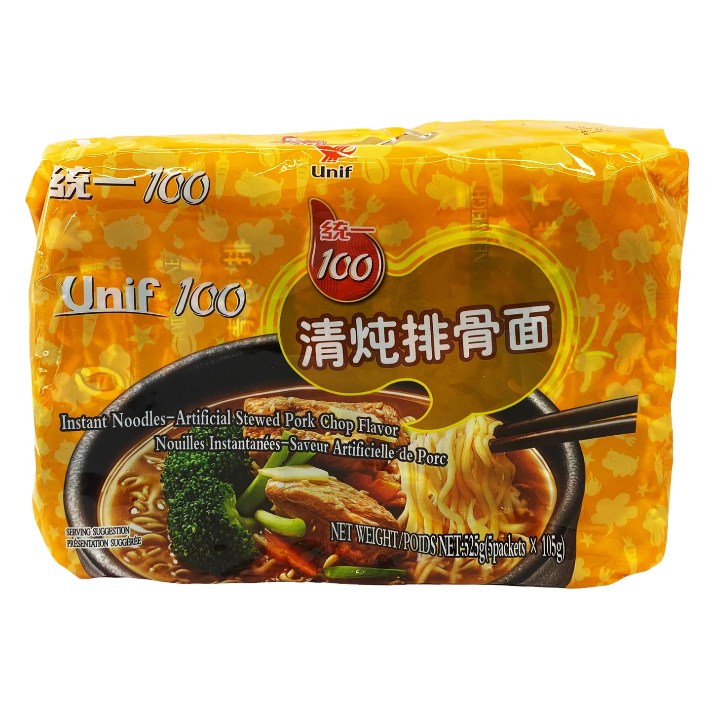 Front graphic image of Unif 100 Instant Noodles - Stewed Pork Chop Flavor 18.51oz (525g)－统一 100 清炖排骨面 18.51oz (525g)