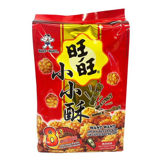 Front graphic image of Want Want Golden Rice Crackers - Black Pepper Flavor 5.64oz - 旺旺 小小酥 - 黑胡椒口味 5.64oz