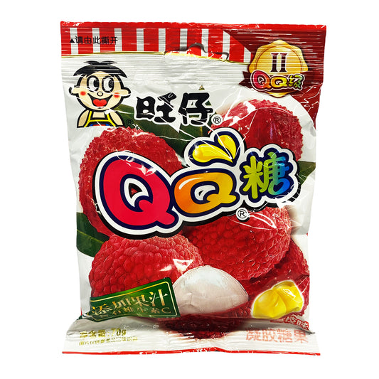 Front graphic image of Want Want QQ Candy - Lychee Flavor 2.46oz (70g) - 旺旺 QQ糖 - 荔枝味 2.46oz (70g)