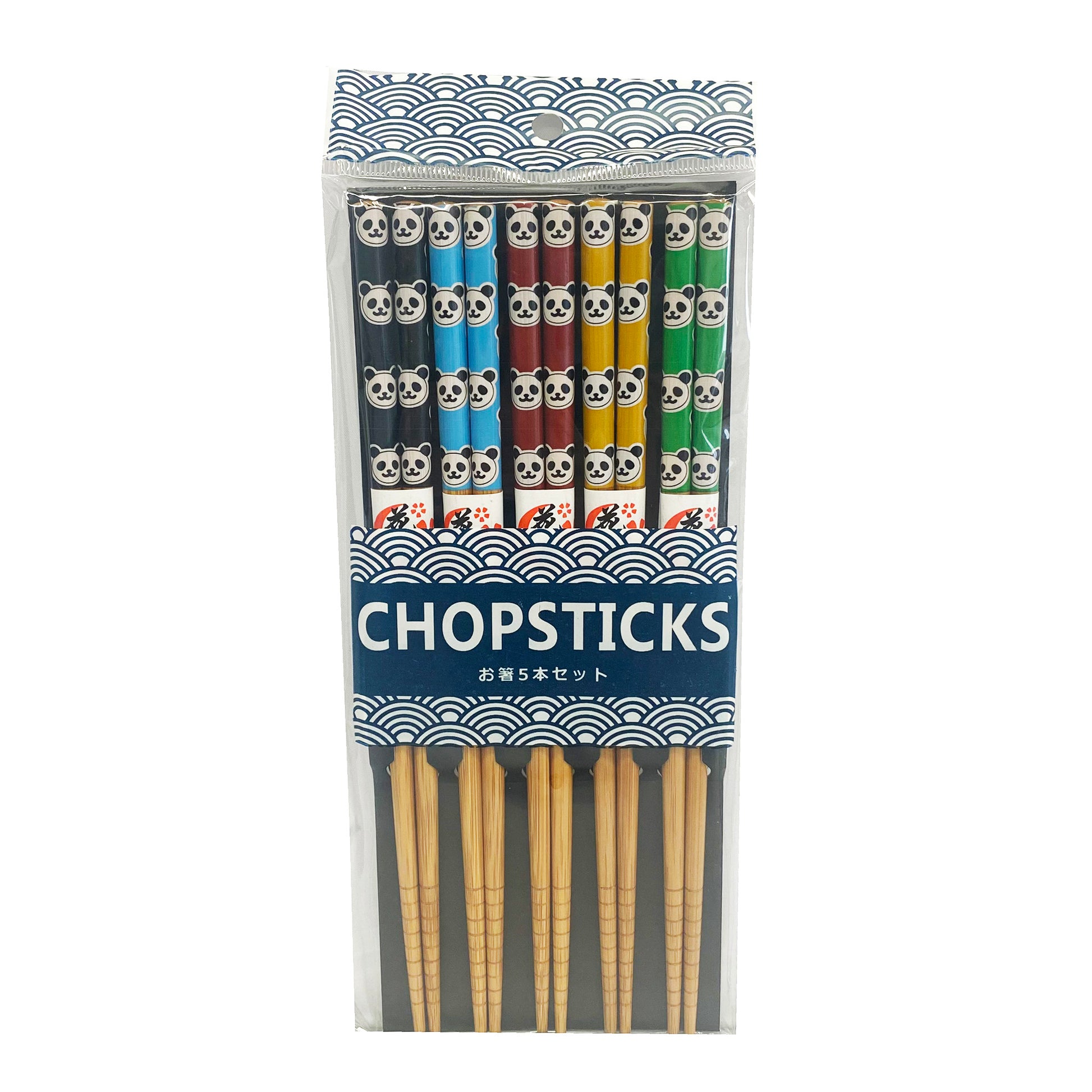 Front graphic view of Wooden Chopsticks - Panda (5 Sets) 