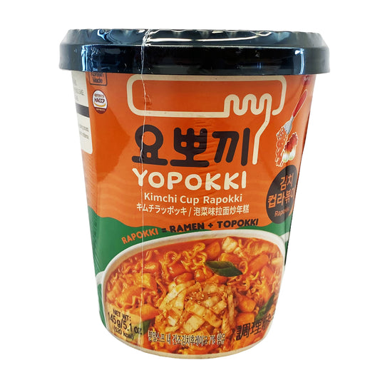 Front graphic image of Yopokki Kimchi Cup Rabokki 5.1oz (145g)